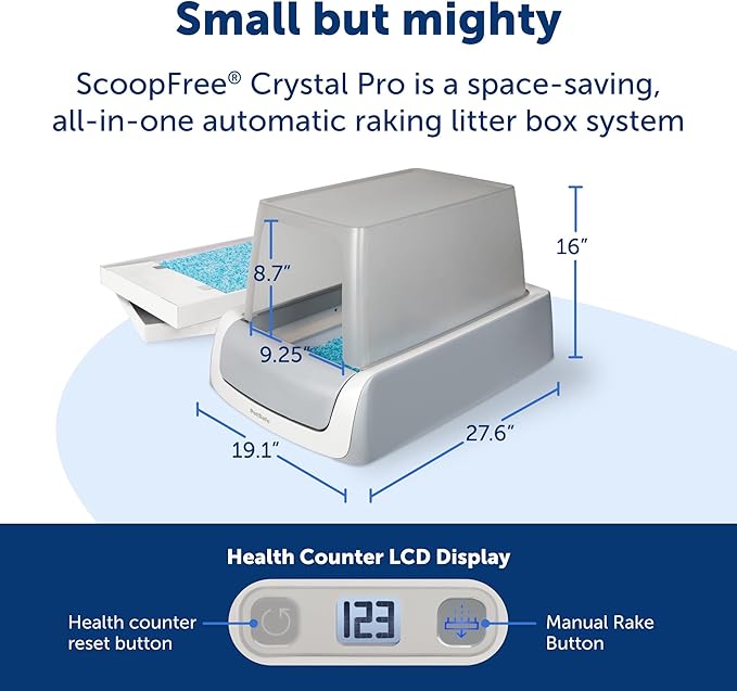 PetSafe ScoopFree Crystal Pro Self-Cleaning Automatic Cat Litter Box - Front-Entry Motion-Sensing Cat Box with Integrated Health Counter - Includes 1 Disposable Crystal Litter Tray