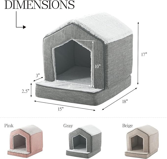 Orthopedic Cat Houses for Indoor Cats,Small Dogs,Super Soft Cat Bed Cave,Condos, Cubes,Cat Hideaway,Covered,Cat Bed for Kitty Small Medium Large Pet (Gray, 18" L x 15" W x 17" Th)