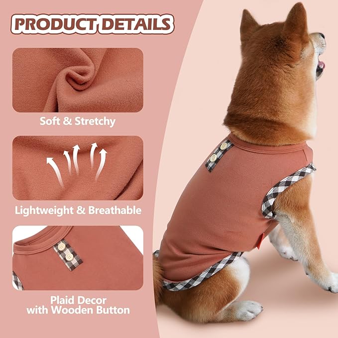 KYEESE 2Pack Dog Shirt Stretchy Sweatshirt Pullover Fleece Coats Lightweight Shirts Vest Sleeveless T-Shirt Soft for Small Dogs, Brown+Khaki, Small