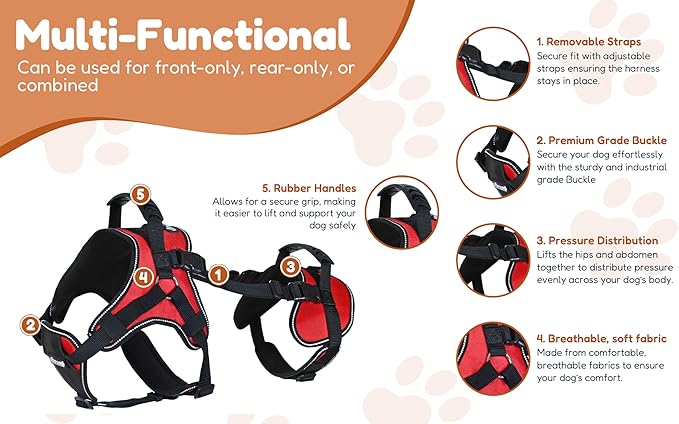Doggie Stylz Multi-Functional Full-Body Lifting Dog Harness Vest, Designed for Front-Only, Rear-Only or Full-Body Dog Lifting. Please Measure Your Before Ordering.
