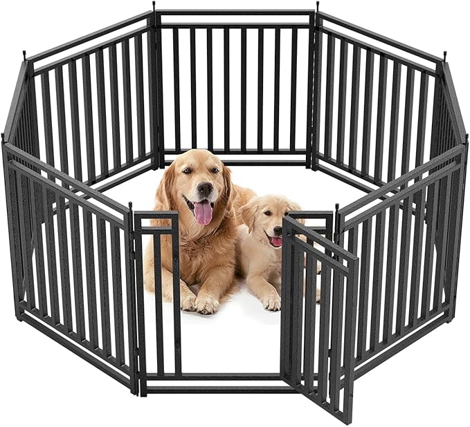 Dog Playpen Metal Dog Fence Outdoor for Yard 32" Height 8 Panels Portable Dog Pen Pet Kennel for RV Camping(Black-Silver)