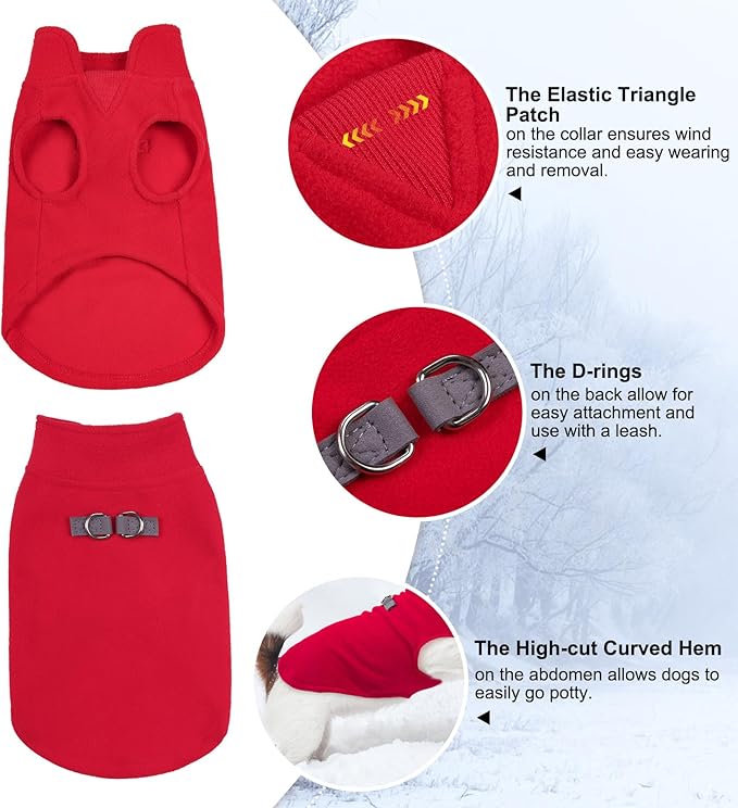 BEAUTYZOO Dog Fleece Vest Sweater Winter Jacket for Small and Medium Large Dogs with D-Ring Leash Cold Weather Coat Hoodie for XS S M Dogs Boy or Girls, Red XL