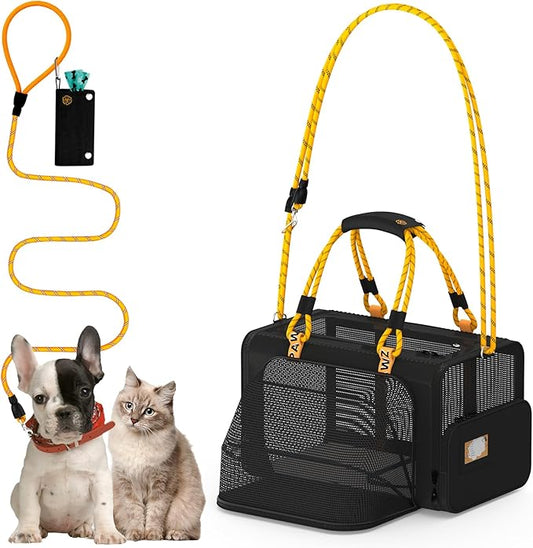 PAWZIDEA Expandable Pet Carrier w/ID Card, 18x11x11 Small Dog Carrier TSA Airline Approved, Soft-Sided Collapsible Dog Travel Bag, Top Load Cat Carrier for 2 Cats Under Seat, Puppy Carrier up to 15Lbs