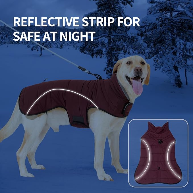 HEYWEAN Dog Winter Coat - Waterproof Windproof Reflective Vest for Medium & Large Breeds Adjustable Warm FleeceLined Jacket with Magic Tape & D-Ring for Leash Cold Weather Apparel (Red, XXX-Large)