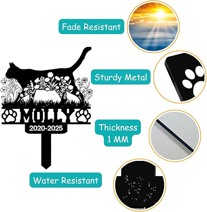 Custom Cat Grave Marker Outdoor, Personalized Pet Headstone for Garden or Cemetery Use, Pet Grave Markers Cat Memorial Stone in Sizes