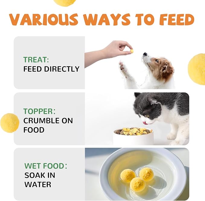 PAWUP Freeze Dried Cat & Dog Treats, Natural Quail Egg Yolk, Single Ingredient, High-Protein Pet Snacks for Skin & Coat Health, No Artificial Additives, 9.2 oz