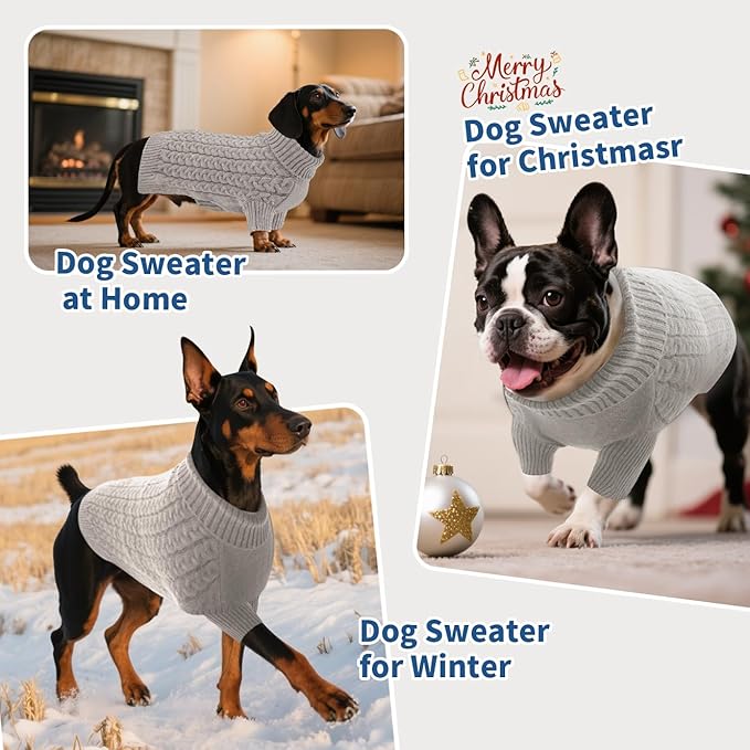 SAWMONG Dog Sweater, Dog Sweaters for Large Dogs Girls Boys, Pullover Turtleneck Knitted Doggy Sweatshirt, Cold Weather Pet Clothes（Grey, 2X-Large