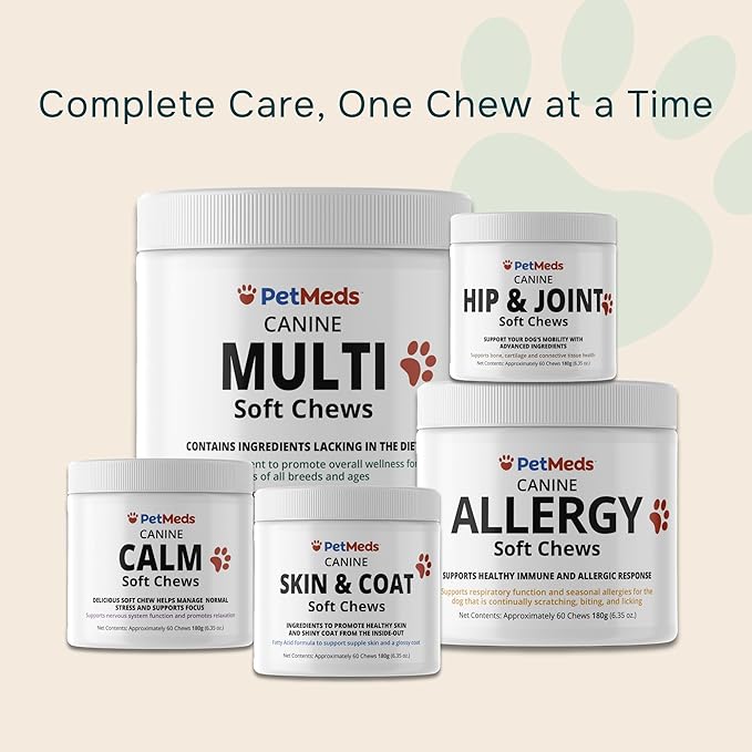 PetMeds Allergy Supplement for Dogs - Vitamins for Allergy Relief with Postbiotics, Colostrum, Quercetin & Turmeric for Dogs Itchy Skin & Scratching - Beef & Sweet Potato Flavor - 60 Soft Chews