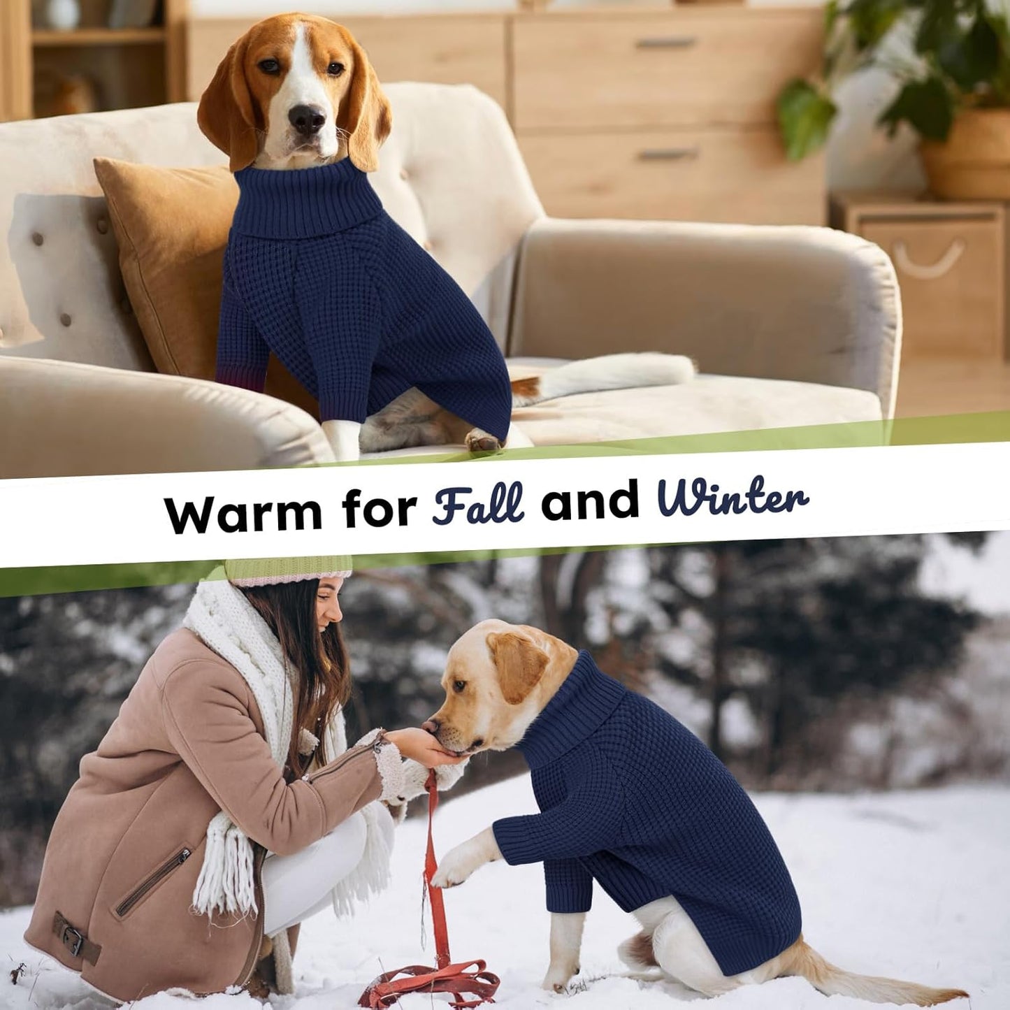 Queenmore Dog Sweaters for Small Dogs Male, Turtleneck Fall Puppy Sweater, Waffle Knit Sweater for Dogs, Cat Sweater Puppy Sweaters, Doggie Christmas Sweater, Navy Blue XS