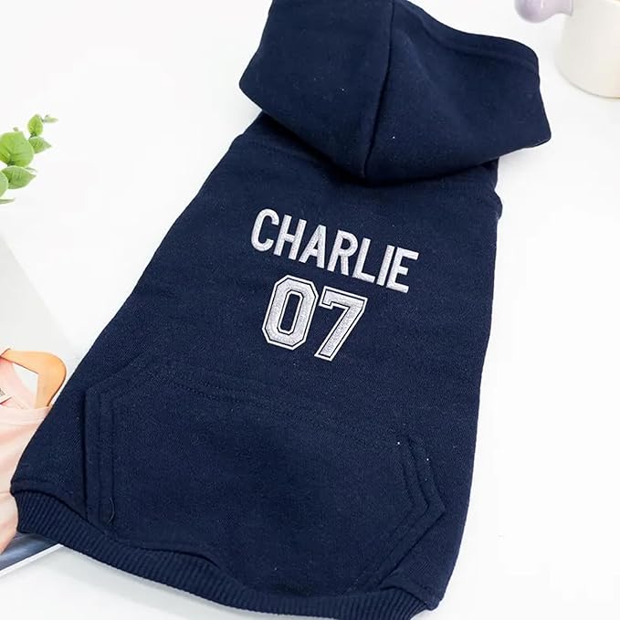 Personalized Name Dog Hoodie, Embroidered Puppy Sweater with Name and Number, Customized Pet Clothes Warm Winter Outfit for Dogs, Bright Puppy Sweatshirt, Pet Birthday Outfit, Dog Lovers Gifts