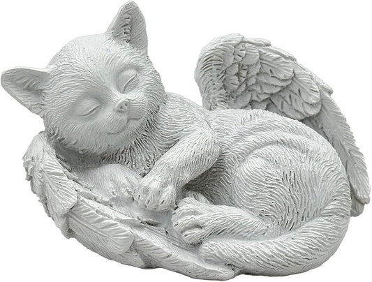 Small Cat Memorial Stone Commemorates Our Lost Fur Baby,Peaceful Sleeping Angel Statue for Garden,Indoor,Pet Grave Markers,and Loss of Cat Sympathy Gift (White, Small)