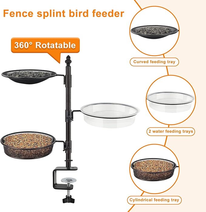 Balcony & Porch Deck Railing Bird Feeder - 3 Tray, Bath Spa, Great for Attracting Wild Bird