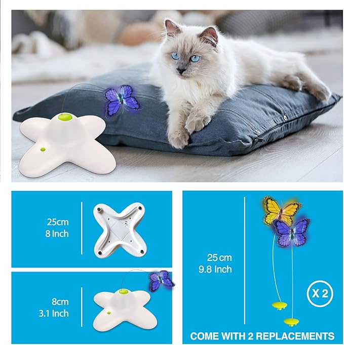 All for Paws Cat Toys Interactive Butterfly Flutter Bug Cat Automatic Toy Stimulating Kitty Toys Enrichment for Indoor Cats