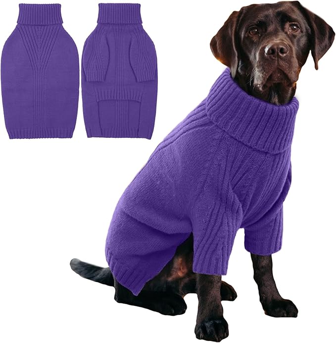 IECOii XXXL Dog Sweater,Warm Dog Sweaters for Extra Large Dogs Girl Boy,Stretchy & Cozy,Turtleneck Knitted Pullover for Pet Wear On Holiday,Easy On Doggy Sweatshirt for Labrador (Purple,XXXL)