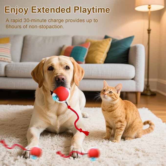 Durable Interactive Cat Toys for Indoor Cats, Smart Automatic Cat Chase Ball Toy, Upgraded Speedy Tail Kitten Toy for Bored Indoor Adult Pets (Red)
