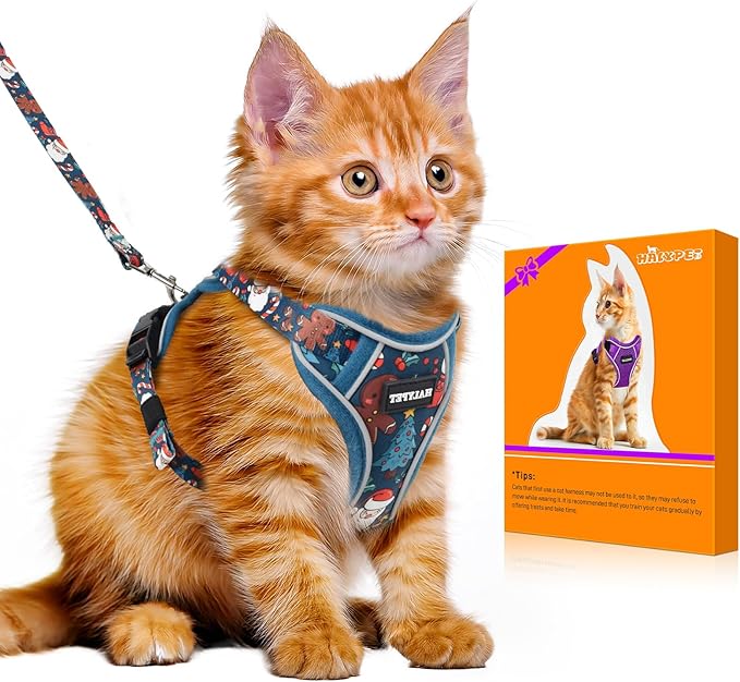 Halypet Cat Harness and Leash Set [MAX Safety 4th-Gen Upgrade] Escape Proof Adjustable Cat Leash Comfortable Soft Vest Easy to Wear Kitten Harness with Reflective Strip for Cats Walking, M Night Blue