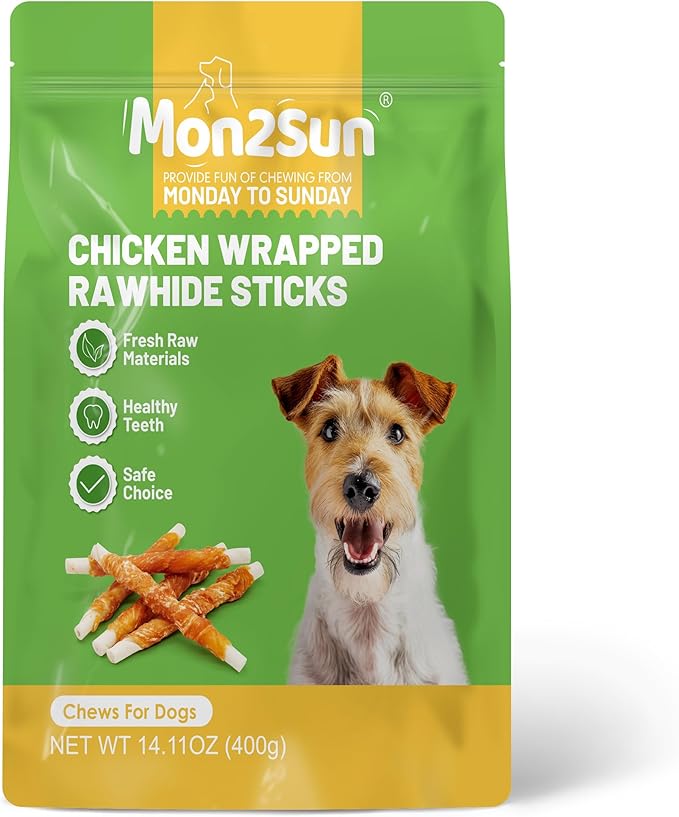 MON2SUN Dog Treats, Rawhide Twist Chicken Hide Sticks, Suitable for Puppy and Small Dogs, 5 Inch (Chicken, Pack of 40)