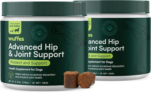 Wuffes Advanced Dog Hip and Joint Supplement with Glucosamine, Chondroitin, Omega 3, MSM, and Green Lipped Mussel, (Pack of 2, Small & Large Breed)