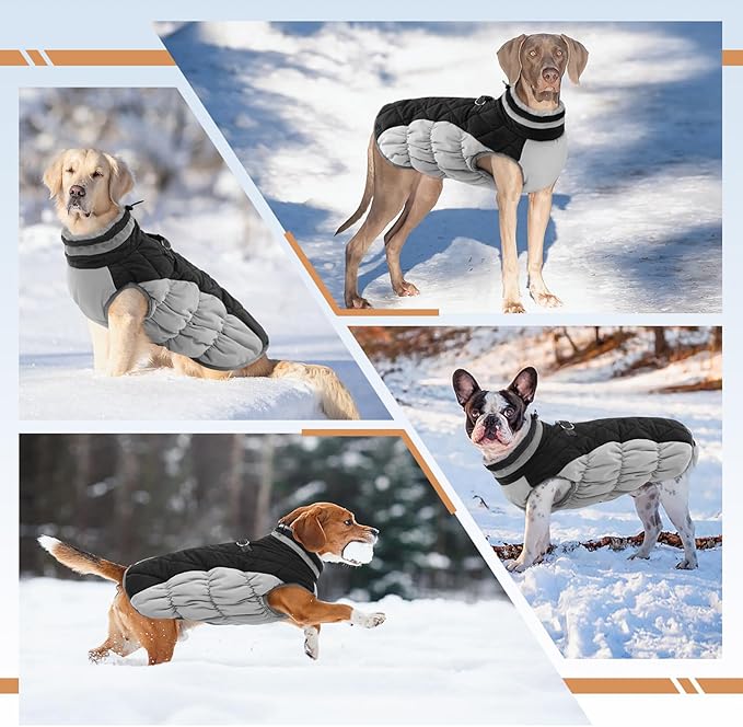 Dog Coats for Large Dogs,XL Dog Coat,Warm Fleece Winter Coat with D-Ring,Back Zipper Pet Jacket for Large Dogs,Waterproof Pet Snow Jacket Clothes Snowsuit Beagle Corgi Border Collie,Black,XL