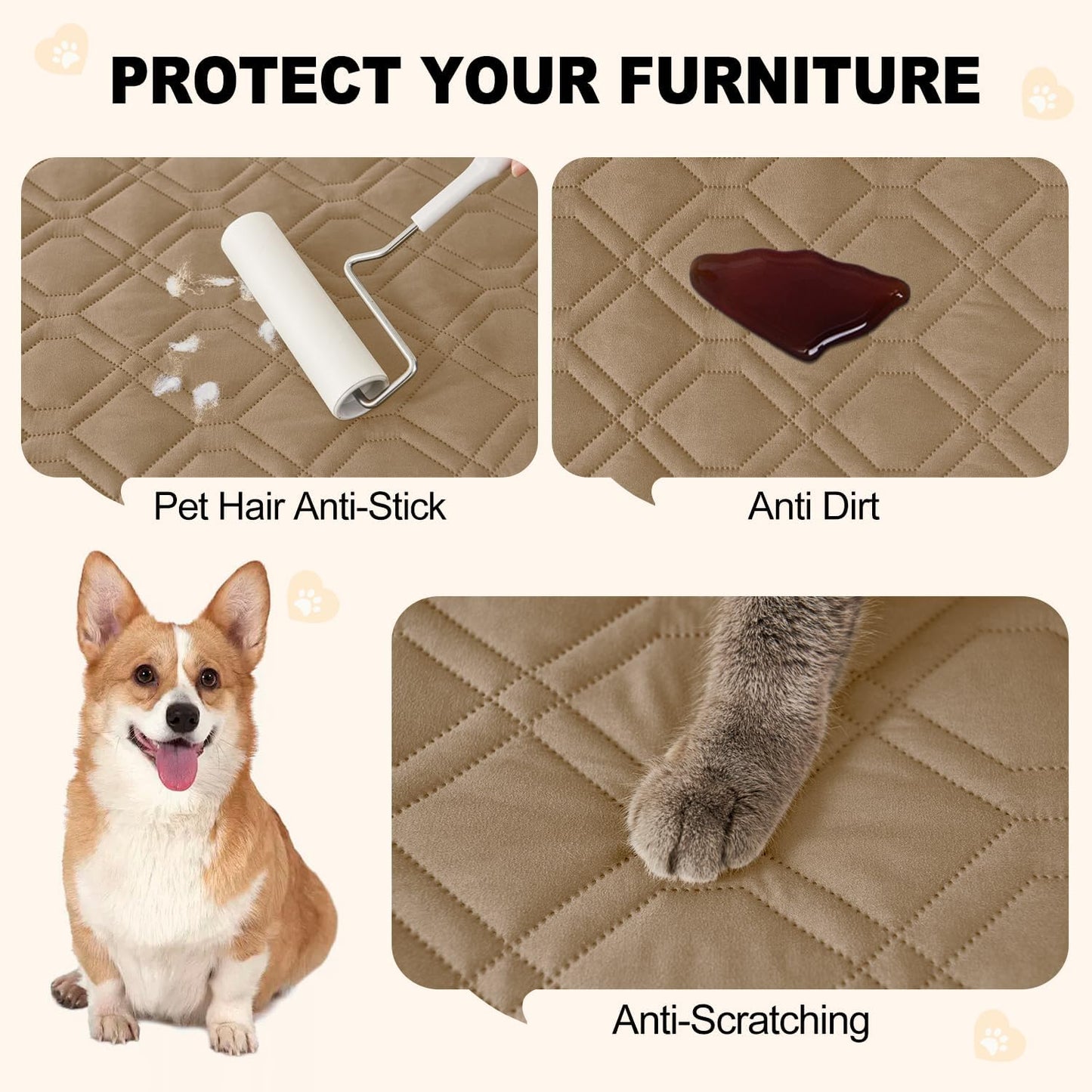 Smiry Waterproof Dog Blanket, 82x120 Inch Soft Pet Bed Cover Reversible, Washable Sofa Couch Furniture Protector for Small Medium Large Dog Puppy Cat, Geometric, Camel/Beige