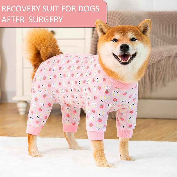 Dog Recovery Suit for Small Medium Large Dogs, Pet Onesie After Surgery Comfort Dog Bodysuit Anti Licking (4X-Large, Pink Bunny)