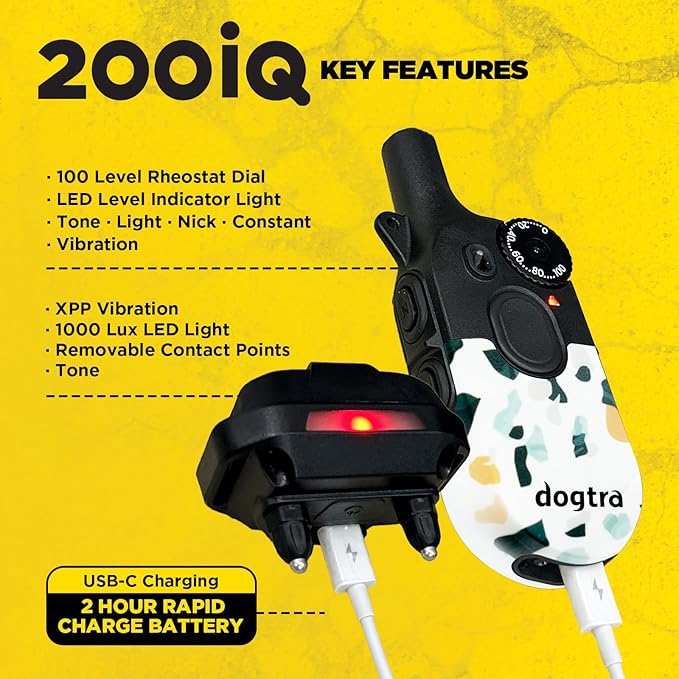 Dogtra 200iQ Remote Training E Collar – 100 Levels, Tone, Vibration, 1/2 Mile Range – Compact, Waterproof, One-Handed Control for Dogs 10 lbs+ – Lightweight Design for Daily Training – Organic Stone