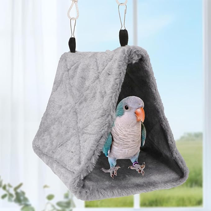 Wontee Bird Nest House Warm Bird Bed Hanging Hammock Snuggle Hut for Budgies Parakeets Caique Senegal Quaker Parrots Cockatiels Conures (Grey)