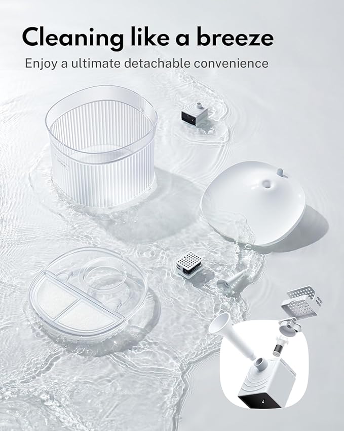 Homerunpet Cordless Cat Water Fountain, 7800mAh Battery, 30-Day Runtime, Easy-Clean Detachable Design, Transparent Tank, Motion Sensor, White