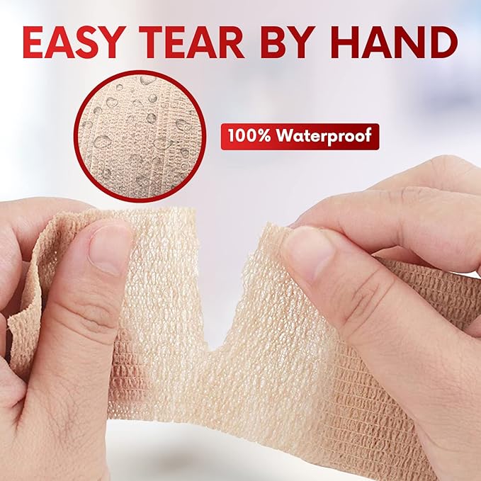 HEALQU Self Adhesive Bandage Wrap – Cohesive Tape for Athletic & Sports - 6” x 5 Yards Self Adherent Medical Tape, Flexible, Waterproof Elastic Bandages for Wrist & Ankle Vet Wrap for Dogs (12 Rolls)