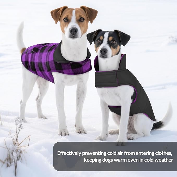 ASENKU Dog Jacket Plaid Reversible Reversible Dog Vest Waterproof Cold Winter Clothes Pet Apparel for Small Medium Large Dogs (3XL, Purple)