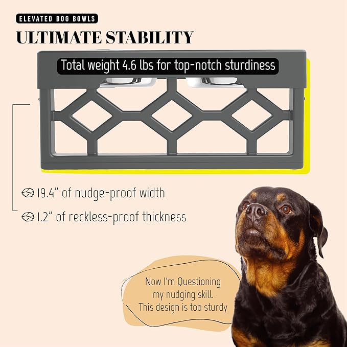 AVERYDAY Large Dog Bowls Elevated, 4 Height Adjustable Raised Dog Bowl Stand with 2 Stainless Steel Food and Water Bowls Set, Tall Dogs Feeding Station with Anti-Slip Base for Medium Large Breeds Dogs