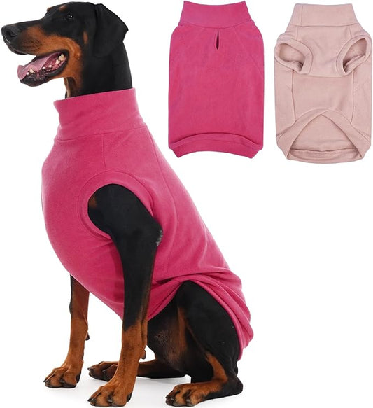 IECOii 2 Pack 4XL Dog Fleece Vest Sweater, Warm Stretchy Doberman Fleece Jacket with Leash Hole for Large Dogs - Winter & Fall Soft Pullover(Size XXXXL, Rose Red & Dusty Pink)