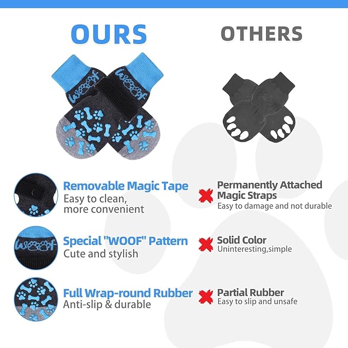 KOOLTAIL Dog Socks for Hot/Cold Pavement to Prevent Licking Paws,Dog Boots&Paw Protector for Hardwood Floors Anti Slip,Traction Control No Twist Grip Booties for Small Medium Large Senior Dogs SM