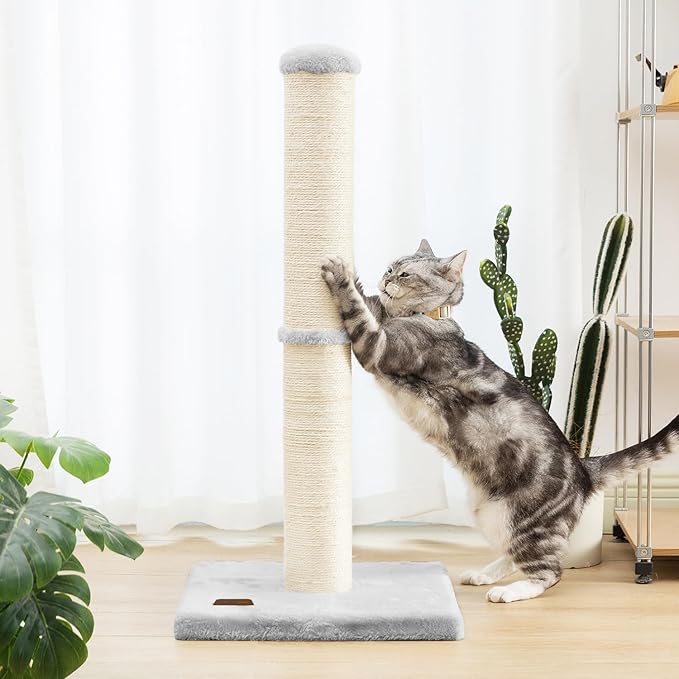 34inch Cat Scratching Post with Natural Sisal Rope 4.3Inch Large Diameter Scratcher Post Tree for Indoor Cats Grey
