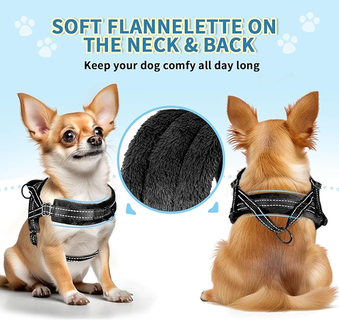SlowTon No Pull Small Dog Harness and Leash Set, Puppy Soft Vest Harness Neck & Chest Adjustable, Reflective Lightweight Harness & Anti-Twist Pet Lead Combo for Small Medium Dogs (Black, XXS)