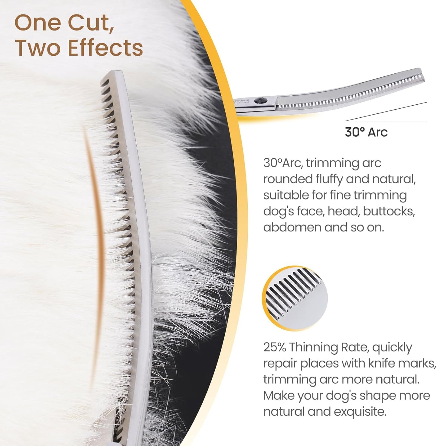 Dog Grooming Scissors,Curved Chunkers Shears Deg Grooming with Safety Round Tips, Sharp and Comfortable 4 in 1 Dog Scissers for Grooming