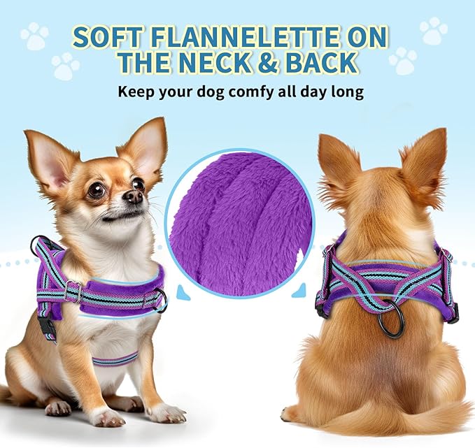 SlowTon No Pull Small Dog Harness and Leash Set, Puppy Soft Vest Harness Neck & Chest Adjustable, Reflective Lightweight & Anti-Twist Pet Lead Combo for Small Medium Dogs (PU-Front Clip, M)