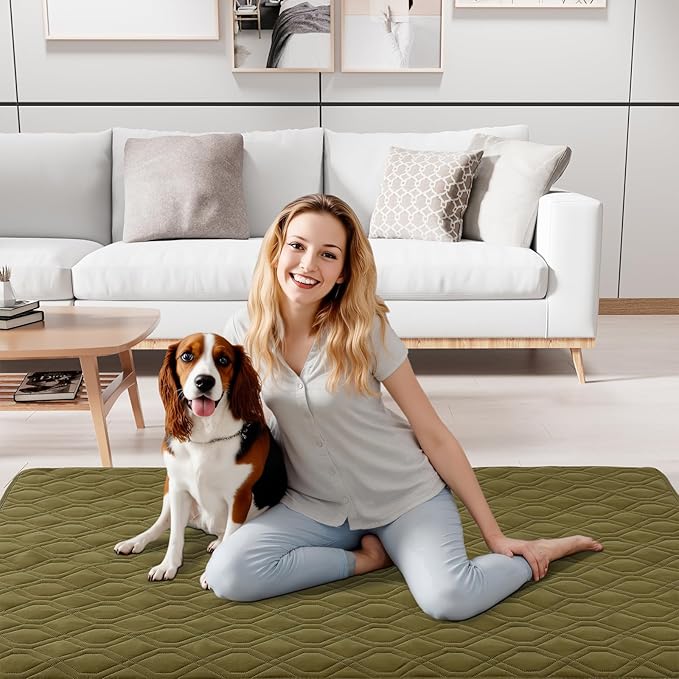 Smiry Waterproof Dog Blanket, 68x82 Inch Soft Pet Bed Cover Reversible, Washable Sofa Couch Furniture Protector for Small Medium Large Dog Puppy Cat, Geometric, Green/Navy