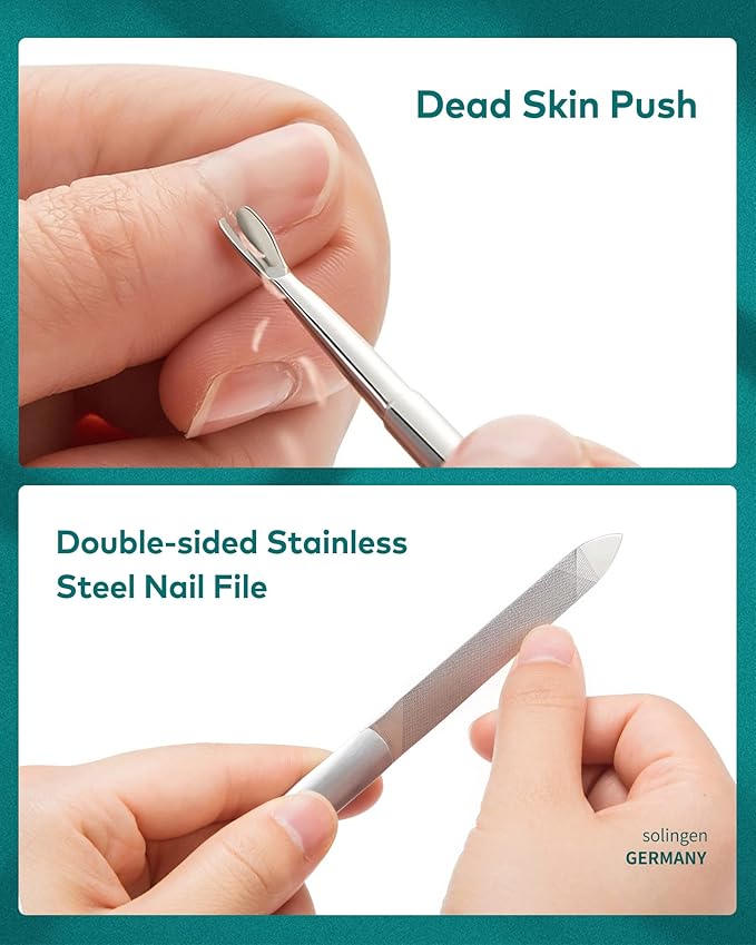 Manicure Set 9 in 1,Professional Pedicure kit,Stainless Steel Manicure Kit,Portable Travel Grooming Kit Nail Care Tools,Nail Clippers Pedicure Tools with Leather Travel Case (Dark Blue)