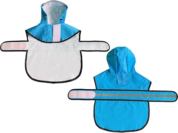 Dog Raincoat Waterproof Reflective Slicker - Lightweight Breathable Hooded Poncho Rain Coat Jacket with Adjustable Belly Strap and Leash Hole for Small Medium Large Dogs (Blue, X-Small)