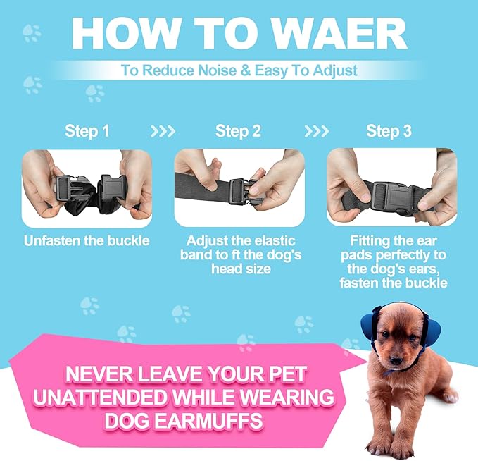 PROHEAR Dog Ear Muffs Hearing Protection for Dogs, NRR 28dB Noise Cancelling Headphones, Easy to Adjust Dog Hearing Protection Earmuffs for Thunder, Hunting, Tourism, Cars, Racing, Large, Blue