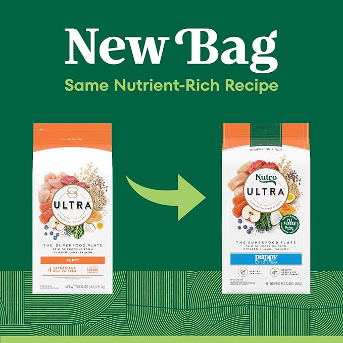 Nutro Ultra High Protein Dry Puppy Food, Trio of Proteins from Chicken, Lamb and Salmon, 3.5 lb Bag