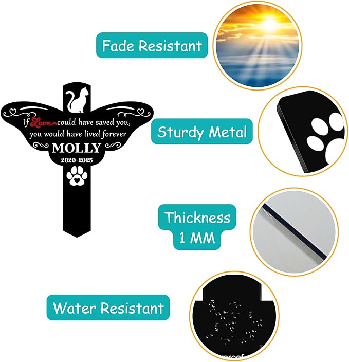 Custom Cat Grave Markers Outdoor | Personalized Pet Grave Markers| Memorial Headstone for Cat with Photo | Thoughtful Remembrance Decor for Pets Graves (Nes-gm-09)