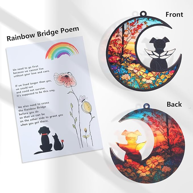 DIY Dog Memorial Suncatcher with Sympathy Card,Pet Loss Sympathy Gift,Dog Remembrance Gift for Window Hanging (1-Sunflower)