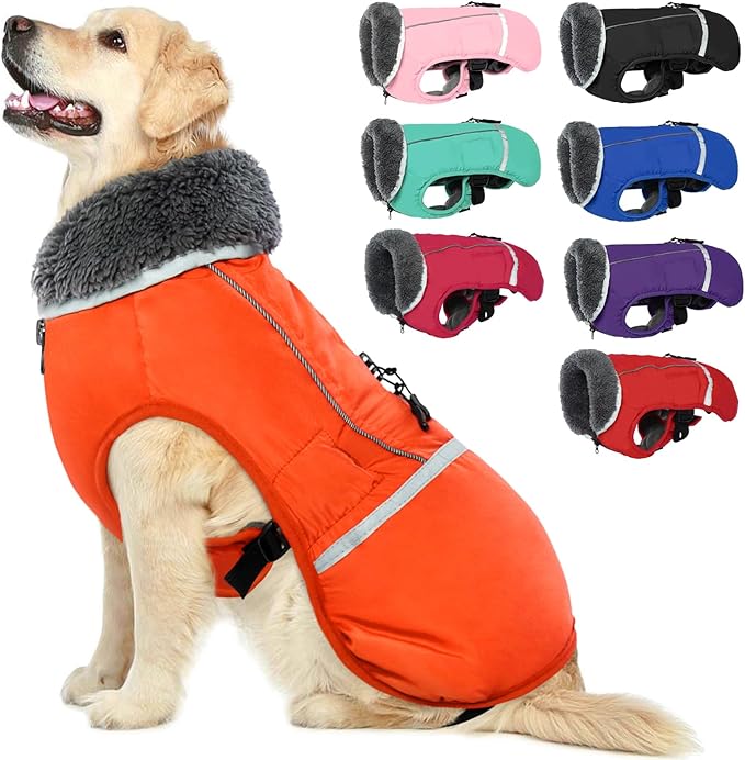 QBLEEV Warm Dog Coat Reflective Dog Jacket, Waterproof Dog Winter Coat Turtleneck Dog Clothes for Cold Weather, Thick Fleece Dog Snowsuit Christmas Dog Vest Pet Apparel for Small Medium Large Dogs S