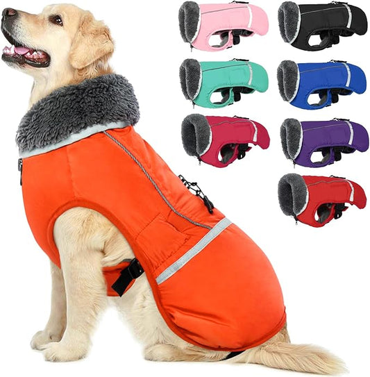 QBLEEV Warm Dog Coat Reflective Dog Jacket, Waterproof Dog Winter Coat Turtleneck Dog Clothes for Cold Weather, Thick Fleece Dog Snowsuit Christmas Dog Vest Pet Apparel for Small Medium Large Dogs XL