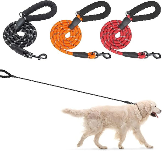 BEAUTYZOO Heavy Duty Rope Dog Leash 3 Pack, 6FT Nylon Pet Leash with Reflective Thread, Soft Padded Handle Thick Lead Strong Dog Leashes for Large Medium Dogs Small Puppy Training 6'*1/2 inch