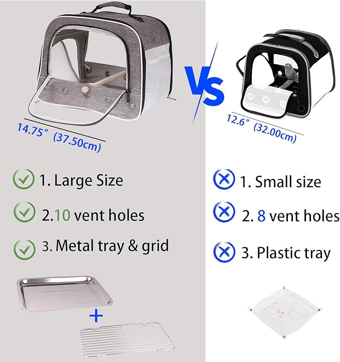 halinfer Bird Carry Carrier to Transport Large Size Parrot, Portable Bag with Metal Tray and Grid for Medium and Large Birds Like African Grey, Long Tail Cockatiel and Parrot