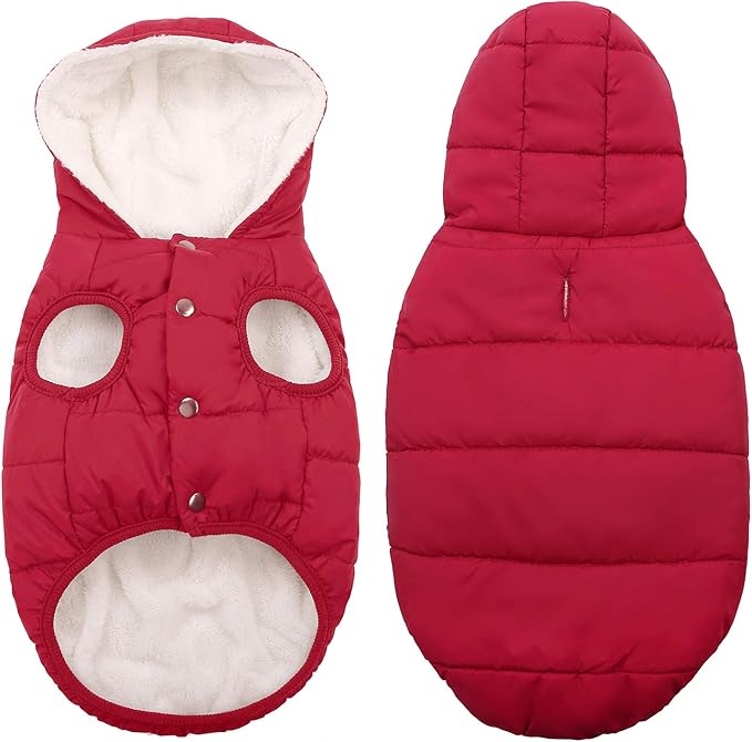 Fleece Hoodie, Windproof Waterproof Coat, Winter Warm Jacket, Cold Weather Pet Apparel Clothes Vest for Small Medium Large Dogs (XL, Red)