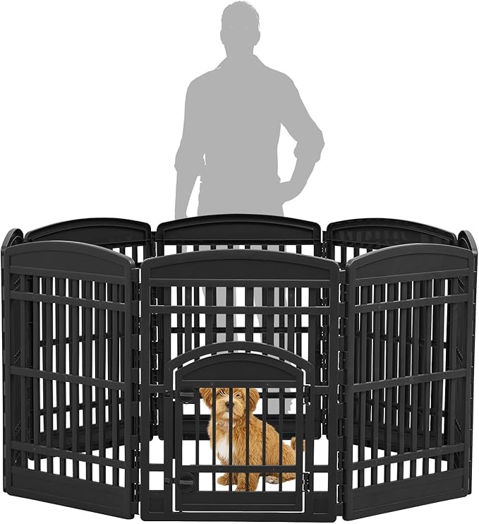 IRIS USA 34" 8-Panel Dog Playpen with Door, 63 x 63 x 35, Puppy Fence, Puppy Playpen, Dog Play Pen Indoors, Pet Fence, Puppies/Small Dogs, Black